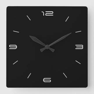 Classy Black with White Numerals> Square Clocks