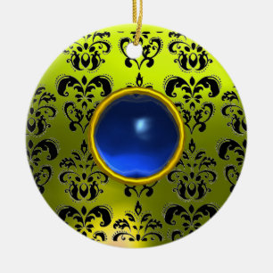 CLASSY BLACK YELLOW DAMASK GEM STONE CERAMIC TREE DECORATION