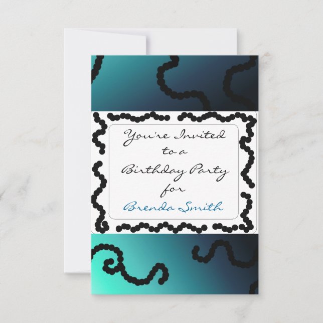 Classy Blue and Black Beaded Birthday Invitation (Front)