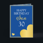 Classy Blue and Gold Heart Son 30th Birthday Card<br><div class="desc">Classy Blue and Gold Heart Son 30th Birthday, a unique design made for anyone looking for something special for their son on his birthday. The design features a nice golden border with hearts, and customisable text that you can personalise, so, don't hesitate to customise it in order to make your...</div>