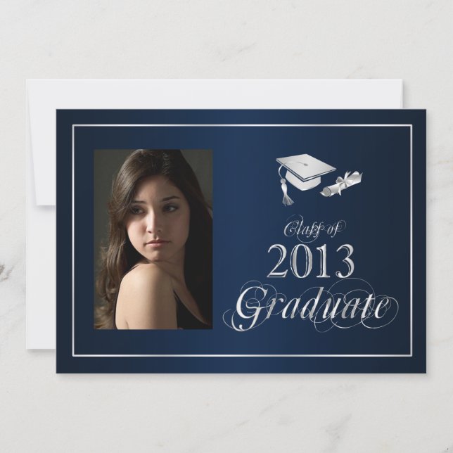 Classy Blue and Silver 2013 Graduate Photo Invite (Front)