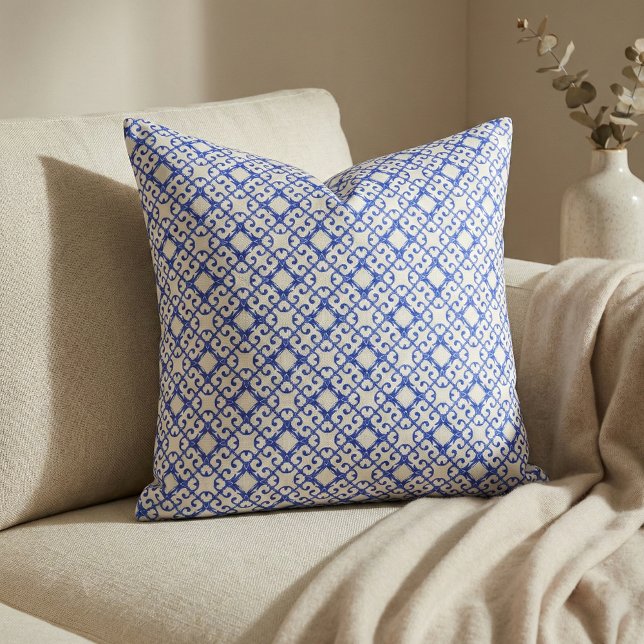 Classy Blue And White Azulejo Tiles Damask Pattern Fabric (Creator Uploaded)