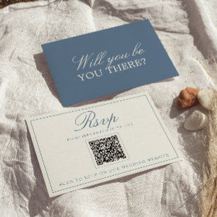 Classy Blue And White Old Money QR Code Wedding RSVP Card