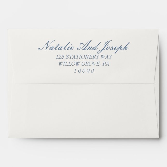 Classy Blue And White Old Money Retro Wedding Envelope (Back (Top Flap))