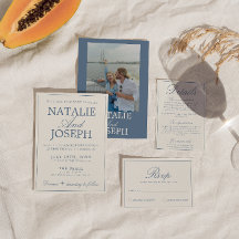 Classy Blue And White Old Money Retro Wedding