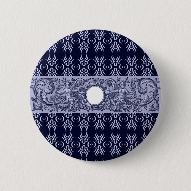 Classy Blue Baroque Pattern by LeahG - cherubs 6 Cm Round Badge (Front)