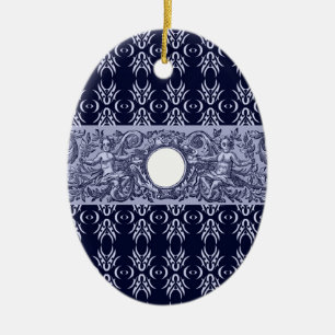 Classy Blue Baroque Pattern by LeahG - cherubs Ceramic Tree Decoration