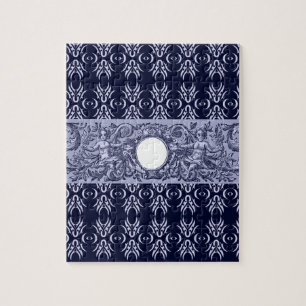 Classy Blue Baroque Pattern by LeahG - cherubs Jigsaw Puzzle