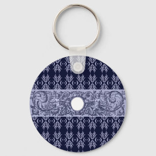 Classy Blue Baroque Pattern by LeahG - cherubs Key Ring