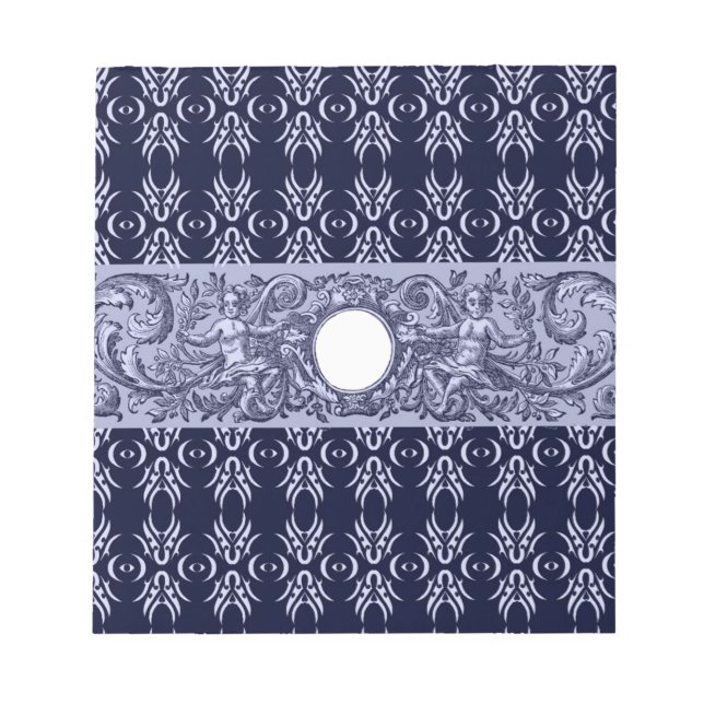 Classy Blue Baroque Pattern by LeahG - cherubs Notepad (Front)