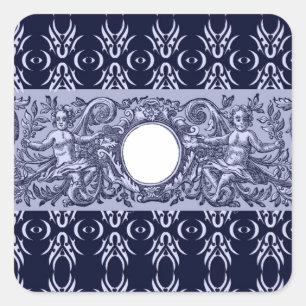 Classy Blue Baroque Pattern by LeahG - cherubs Square Sticker