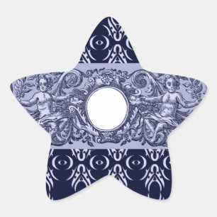 Classy Blue Baroque Pattern by LeahG - cherubs Star Sticker