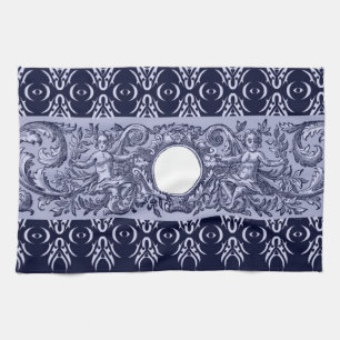 Classy Blue Baroque Pattern by LeahG - cherubs Tea Towel