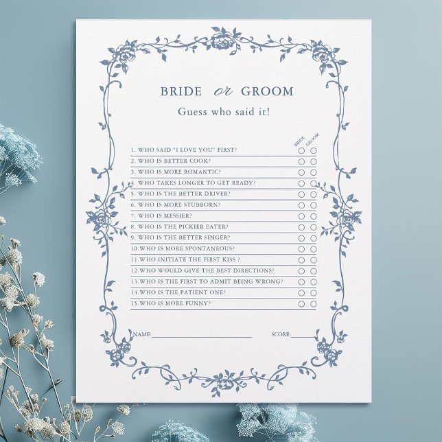 Classy Blue 'Bride or Groom' Bridal Shower Game  (Creator Uploaded)