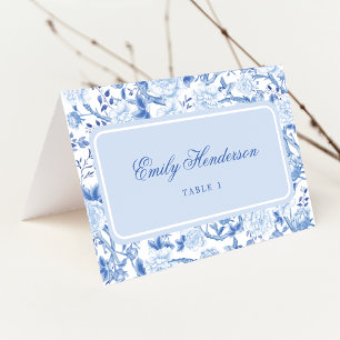 Classy Blue Chinoiserie Wedding Table Place Cards