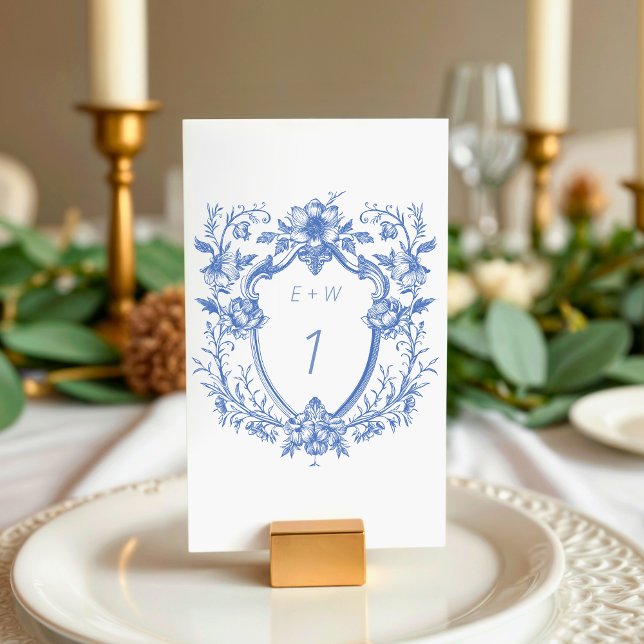 Classy Blue Crest Monogram Wedding Table Number (Classy Blue Crest Monogram Wedding Table Number)