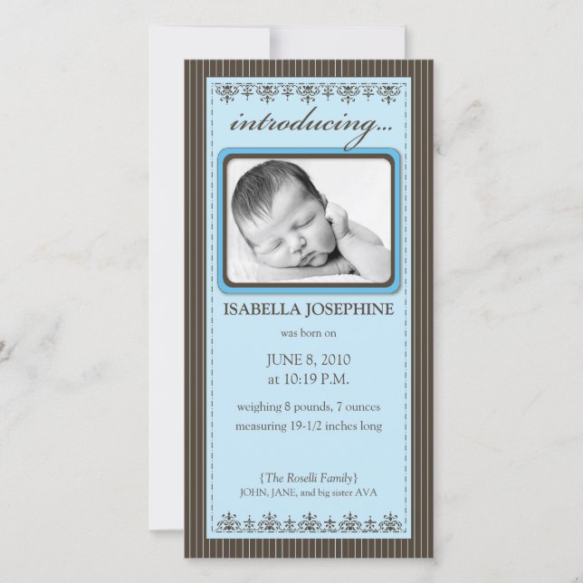 Classy Blue Customised Birth Announcement (Front)