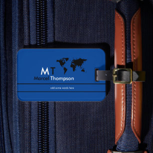 Classy Blue Elegant-and-Modern Monogram Travel Luggage Tag