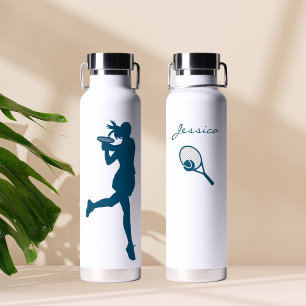 Classy Blue Female Tennis Player Minimalist Water Bottle