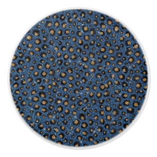 Classy Blue Glitter Black Gold Leopard Print Ceramic Knob
