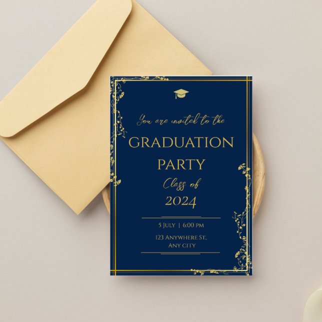 Classy blue gold graduation party Invitation (Creator Uploaded)