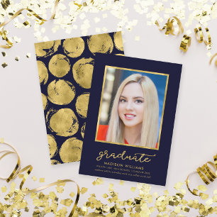 Classy Blue Gold Photo Graduation Announcement