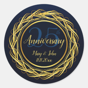 Classy Blue Gold Royal Anniversary Luxury Classic Round Sticker