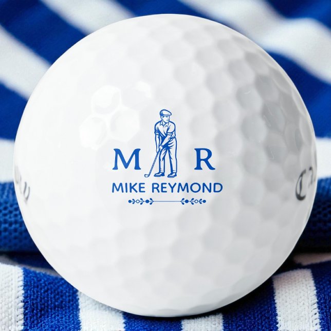 Classy Blue Golfer Monogrammed Golf Balls (Creator Uploaded)