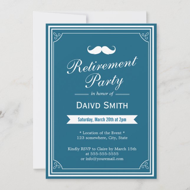 Classy Blue Green Retirement Party Invitations (Front)