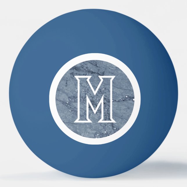CLASSY BLUE MARBLE LOOK WITH  INITIAL PING PONG BALL (Front)