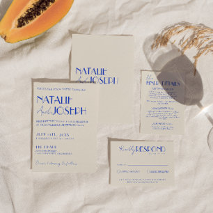 Classy Blue Old Money Retro Boho Wedding Invitation