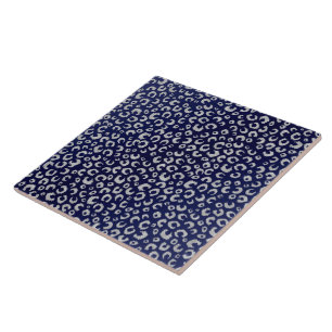 Classy Blue Silver Glitter Leopard Animal Print Tile