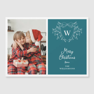 Classy blue & white crest photo magnetic card