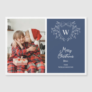 Classy blue & white crest photo magnetic card
