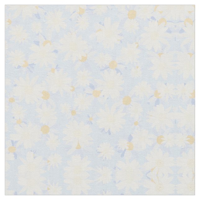 Classy Blue White Daisy Flowers Fabric (Close Up)