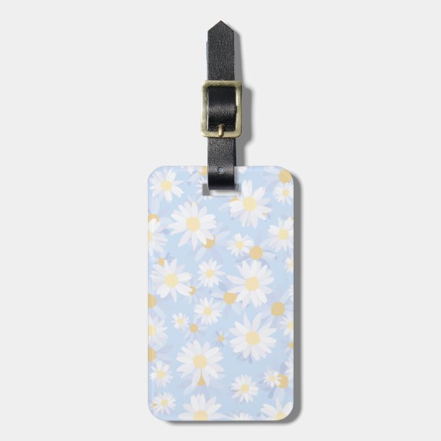 Classy Blue White Daisy Flowers Luggage Tag (Front Vertical)