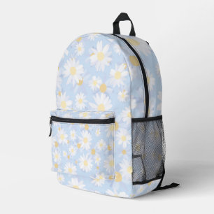 Classy Blue White Daisy Flowers Printed Backpack