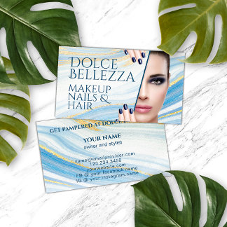 Classy Blue White Gold Marble Agate Art Pattern Business Card