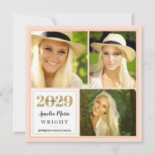 Classy Blush and Gold Photo Collage Graduation Invitation