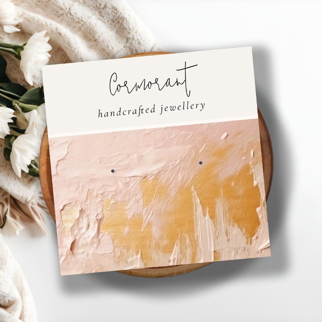 Classy Blush Gold Oil Paint Texture Earring Holder Square Business Card (Creator Uploaded)
