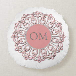 Classy Blush Pink Mandala OM  Round Cushion