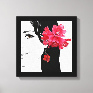 Classy bohemian girl with a red coral earring canvas print