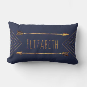 Classy Bohemian Gold Tribal Arrows & Navy Lumbar Cushion