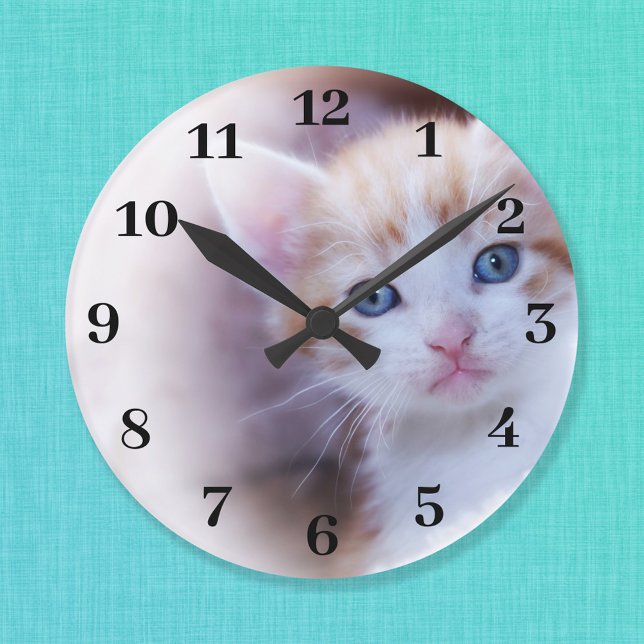 Classy Bold Black Numbers Family Photo Large Clock (Create your own photo wall clock.)