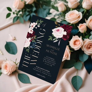 Classy Bold Burgundy & Navy Watercolor Florals