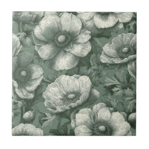 Classy Botanical Anemones Tiles For Rustic Kitchen
