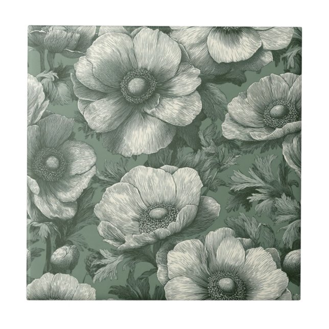 Classy Botanical Anemones Tiles For Rustic Kitchen (Front)