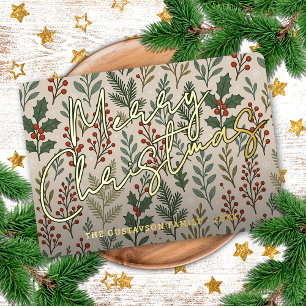 Classy Botanical Holly Berry Floral Pattern Gold