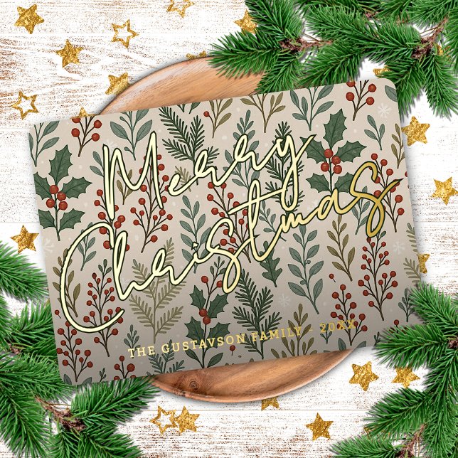 Classy Botanical Holly Berry Floral Pattern Gold (Creator Uploaded)