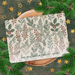 Classy Botanical Holly Berry Floral Pattern Holiday Card